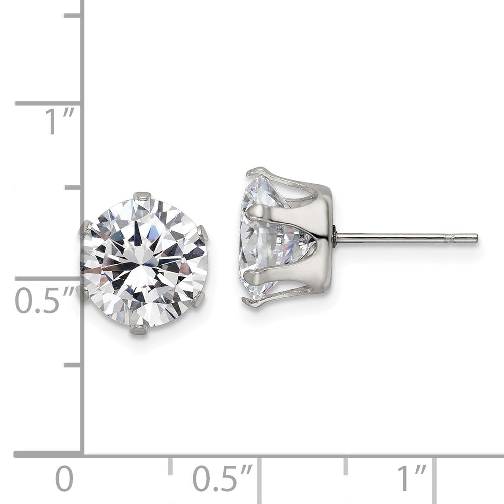 Chisel Stainless Steel Polished 9mm Round CZ Stud Post Earrings