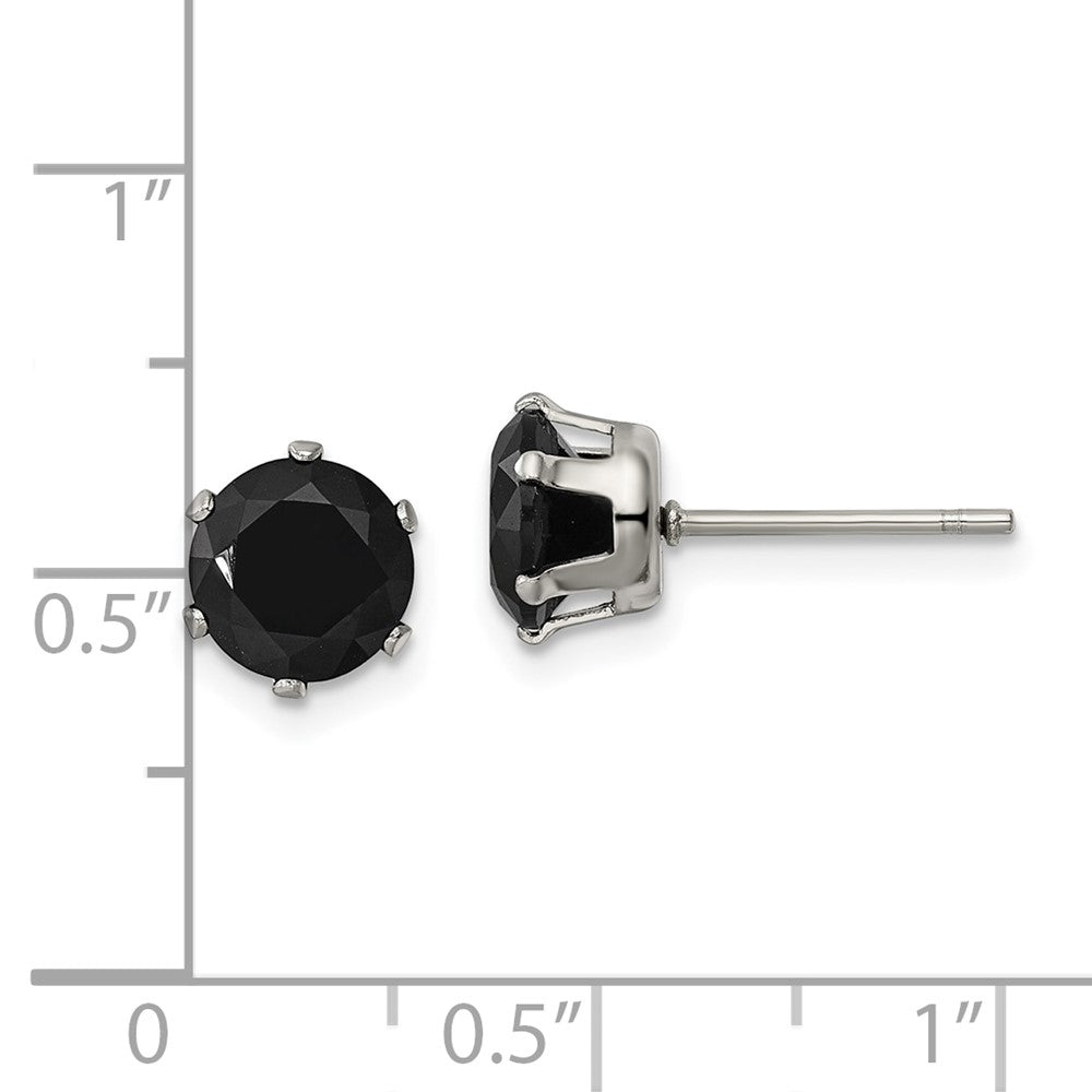 Chisel Stainless Steel Polished 7mm Black Round CZ Stud Post Earrings