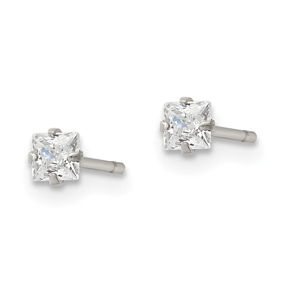 Chisel Stainless Steel Polished 3mm Square CZ Stud Post Earrings