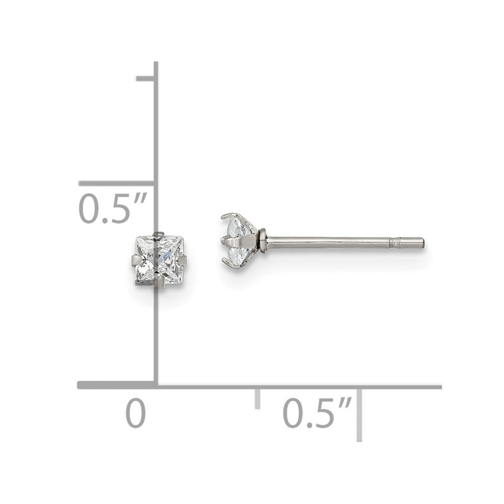 Chisel Stainless Steel Polished 3mm Square CZ Stud Post Earrings