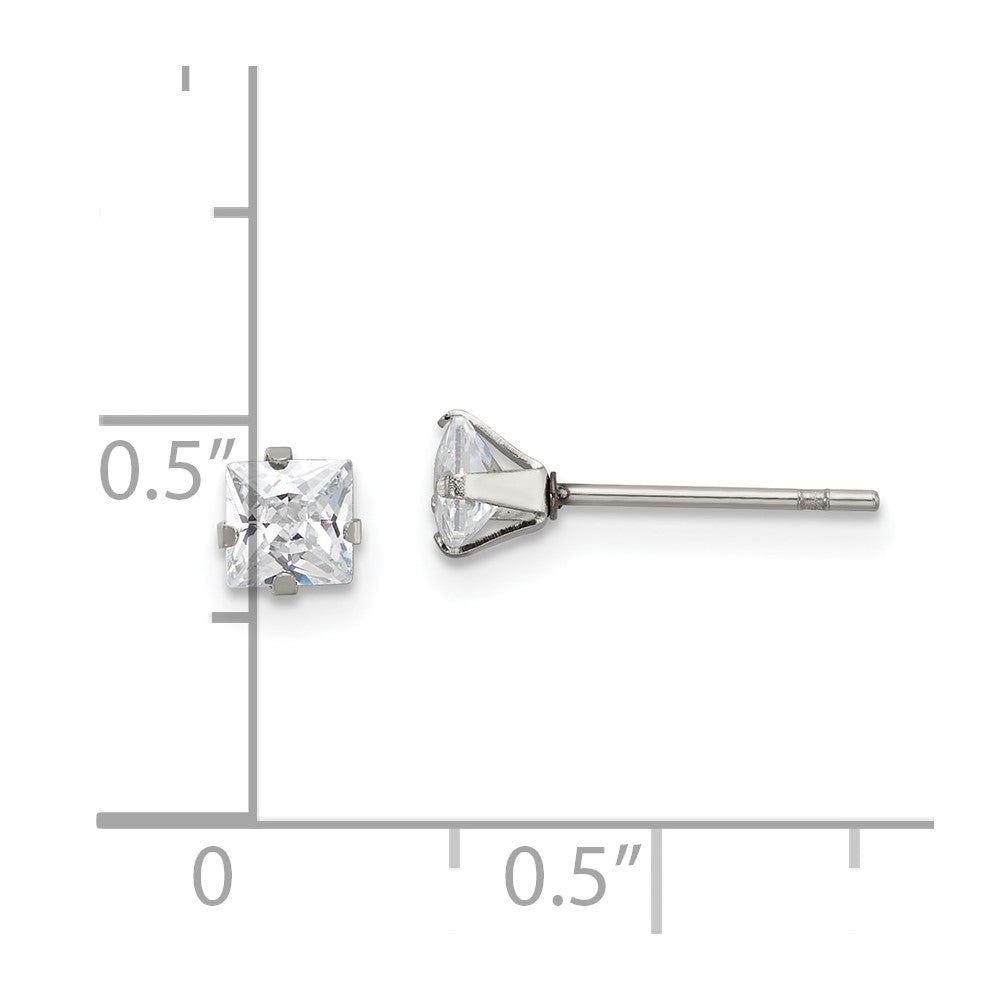 Chisel Stainless Steel Polished 4mm Square CZ Stud Post Earrings