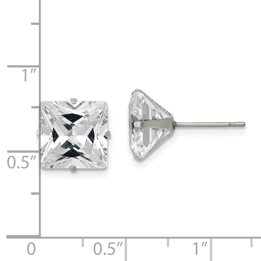Chisel Stainless Steel Polished 10mm Square CZ Stud Post Earrings