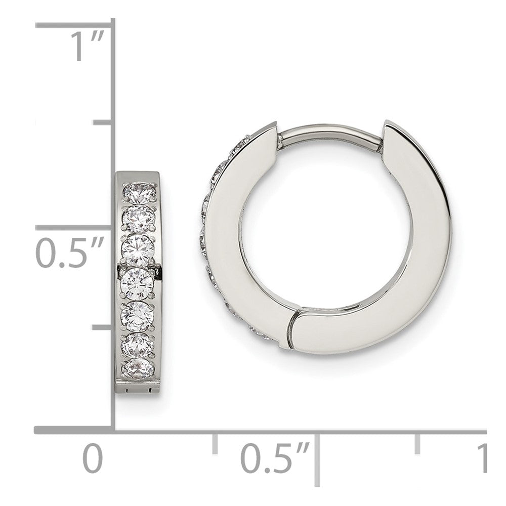 Chisel Stainless Steel Polished with 1 Row of CZ 2.3mm Hinged Hoop Earrings