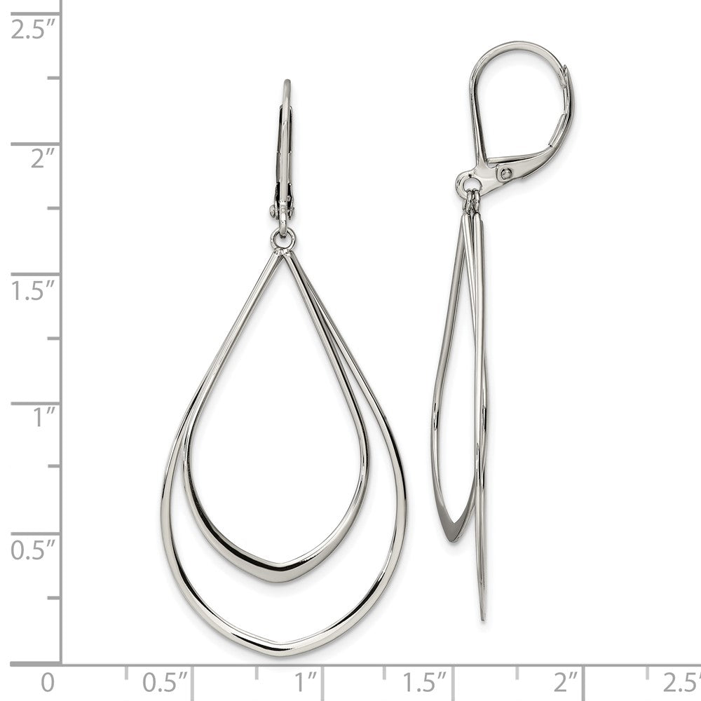 Chisel Stainless Steel Polished Double Teardrop Dangle Leverback Earrings