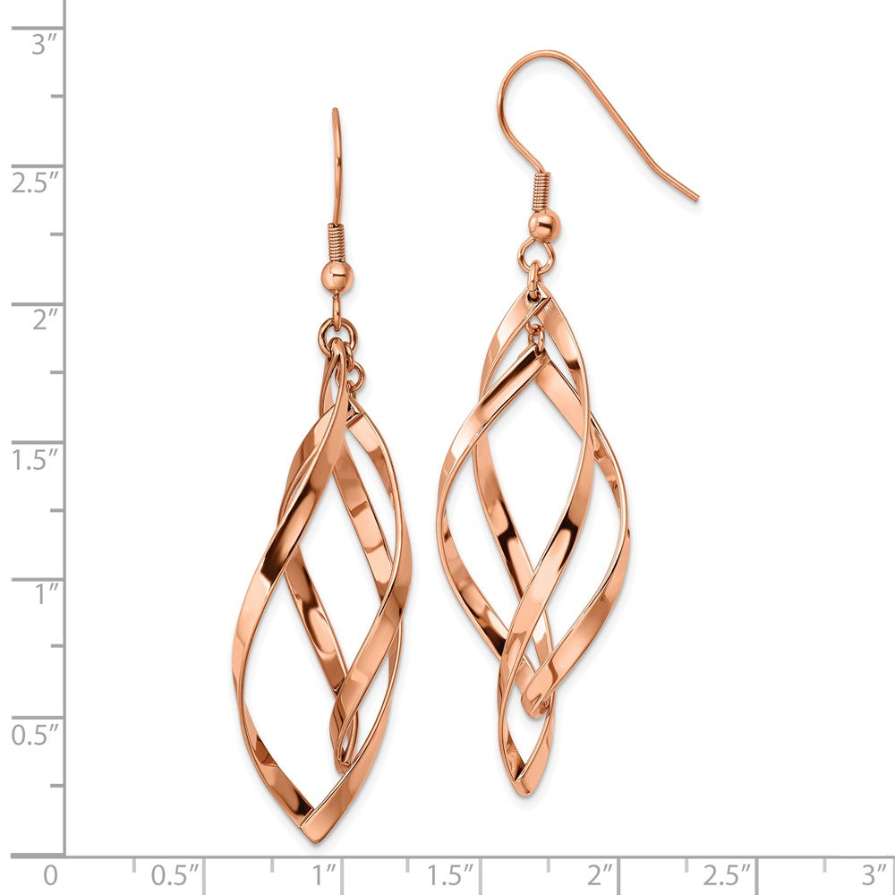 Chisel Stainless Steel Polished Rose IP-plated Dangle Shepherd Hook Earrings