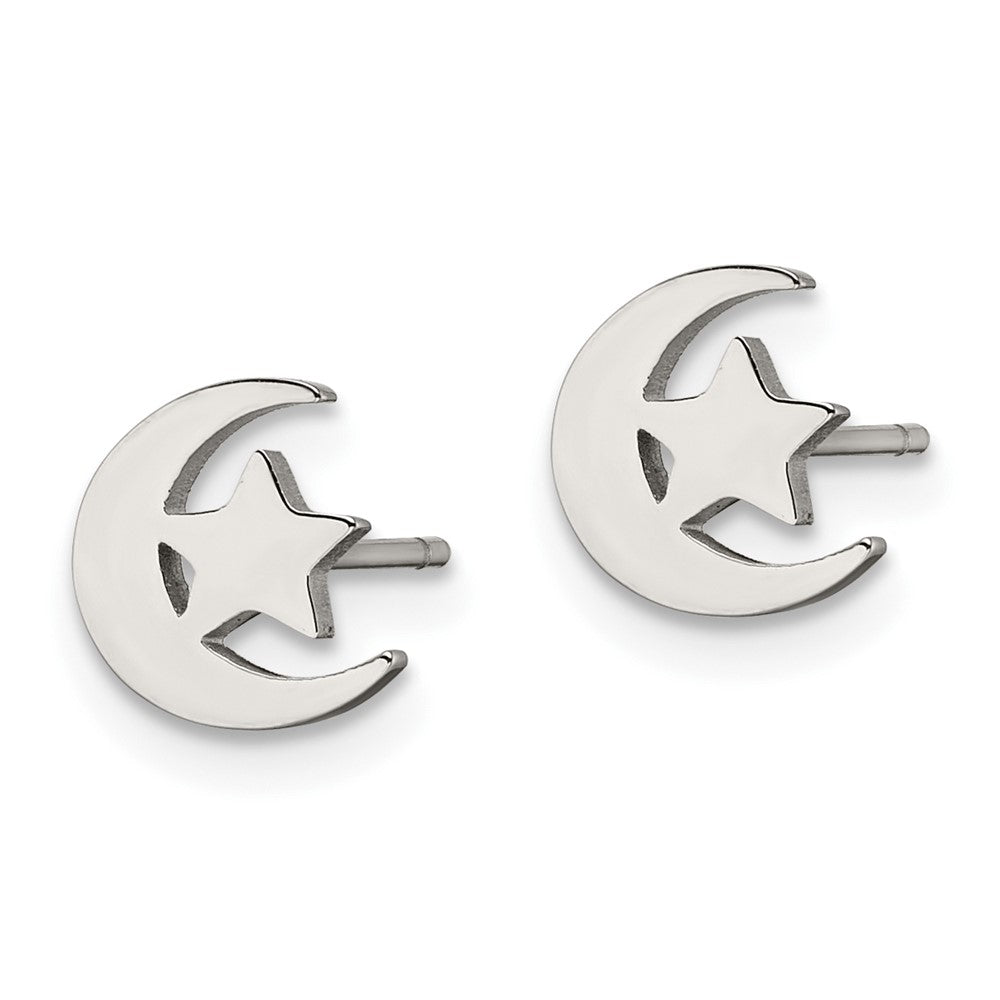 Chisel Stainless Steel Polished Moon and Star Post Earrings