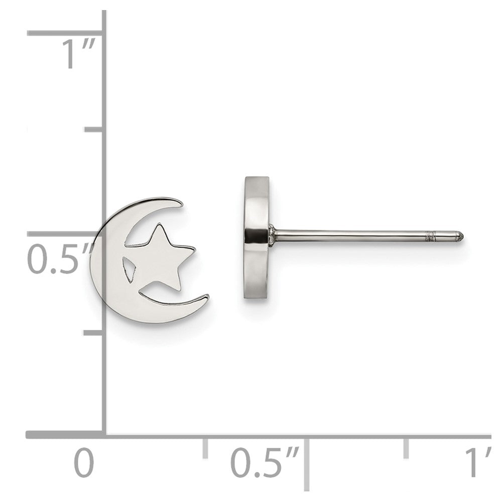 Chisel Stainless Steel Polished Moon and Star Post Earrings