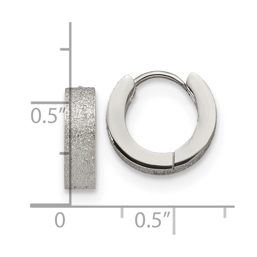Chisel Stainless Steel Polished and Sandblasted 4mm Hinged Hoop Earrings