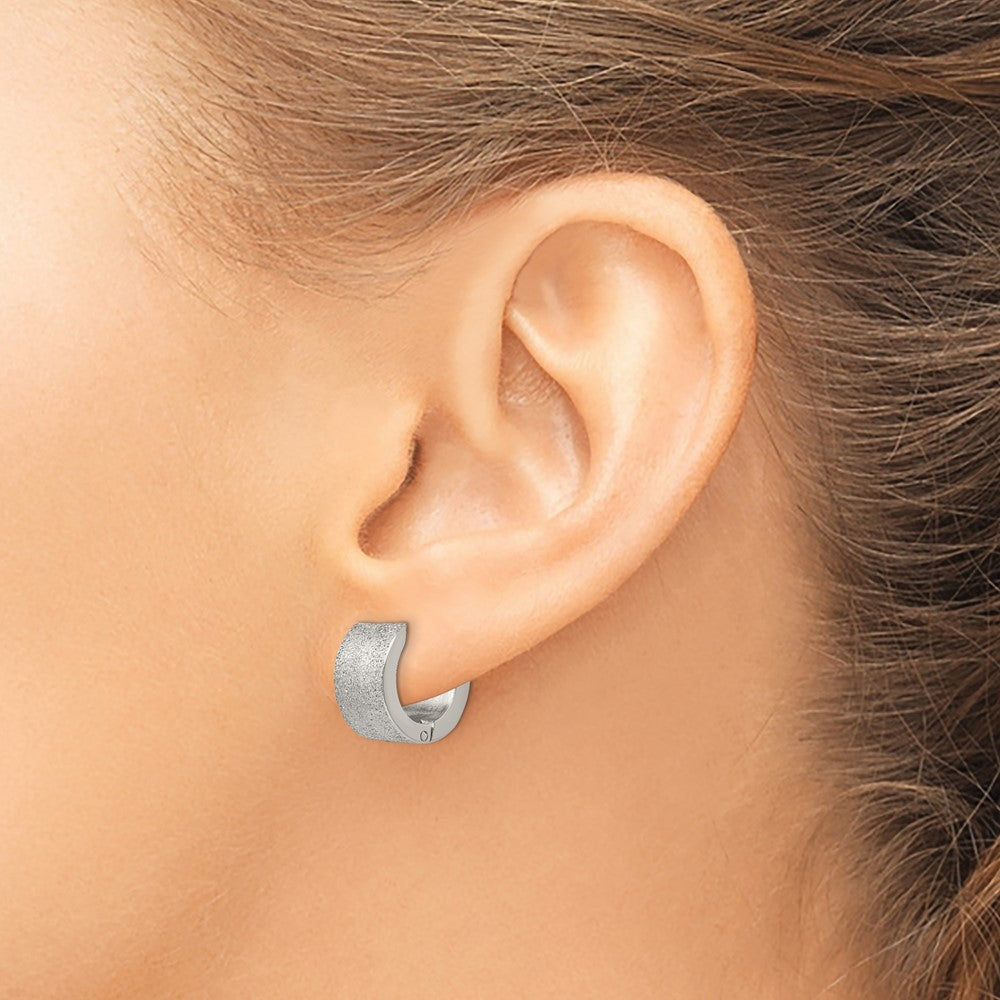 Chisel Stainless Steel Polished and Sandblasted 7mm Hinged Hoop Earrings