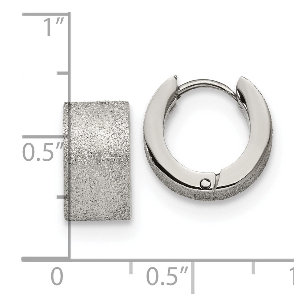 Chisel Stainless Steel Polished and Sandblasted 7mm Hinged Hoop Earrings