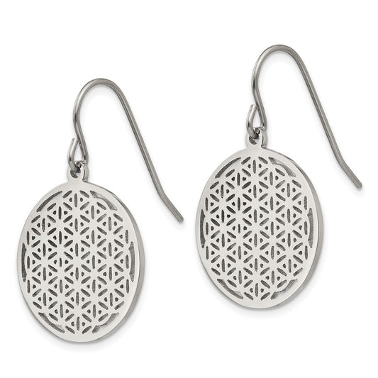 Chisel Stainless Steel Polished Flower Cut-out Dangle Shepherd Hook Earrings