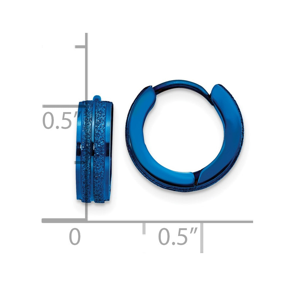 Chisel Stainless Steel Polished Blue IP-plated Laser cut 4mm Hinged Hoop Earrings