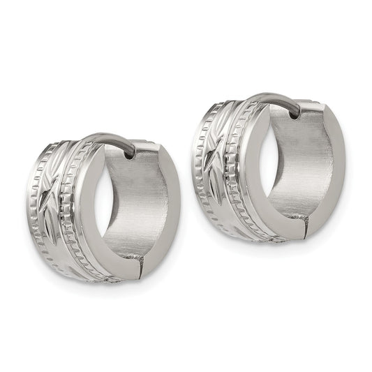 Chisel Stainless Steel Polished and Textured 6mm Hinged Hoop Earrings