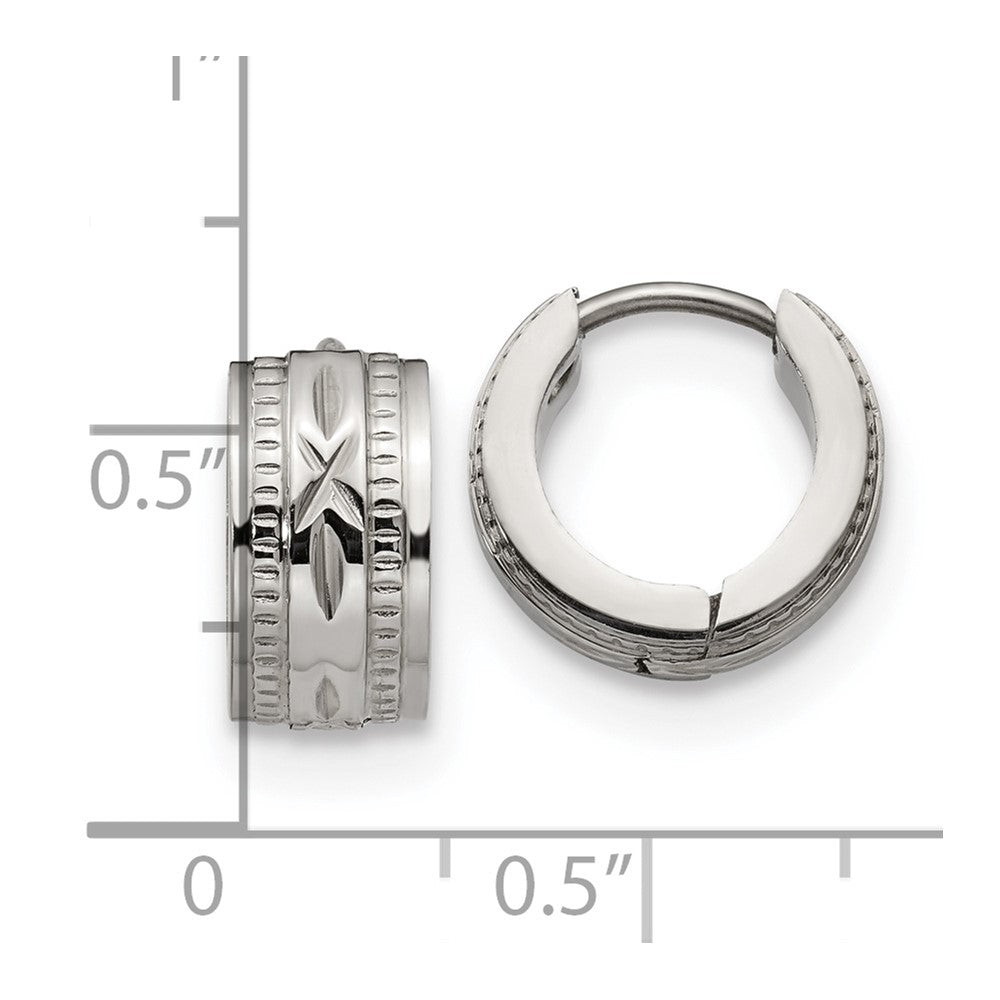 Chisel Stainless Steel Polished and Textured 6mm Hinged Hoop Earrings