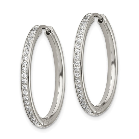 Chisel Stainless Steel Polished with CZ 2.5mm Hinged Hoop Earrings