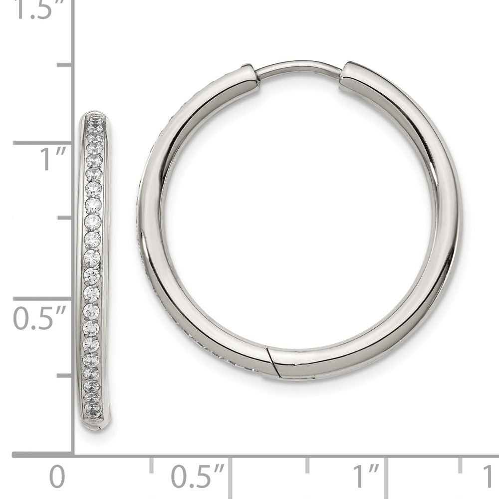 Chisel Stainless Steel Polished with CZ 2.5mm Hinged Hoop Earrings