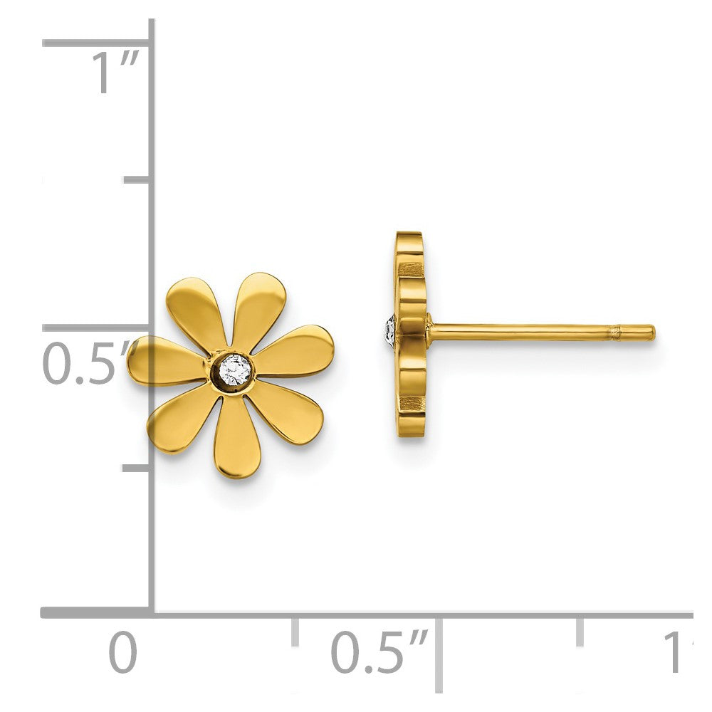 Chisel Stainless Steel Polished Yellow IP-plated with Crystal Flower Post Earrings