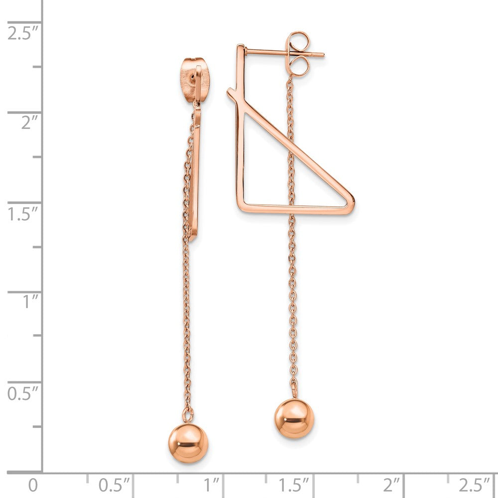 Chisel Stainless Steel Polished Rose IP-plated Front and Back Post Ball Dangle Earrings