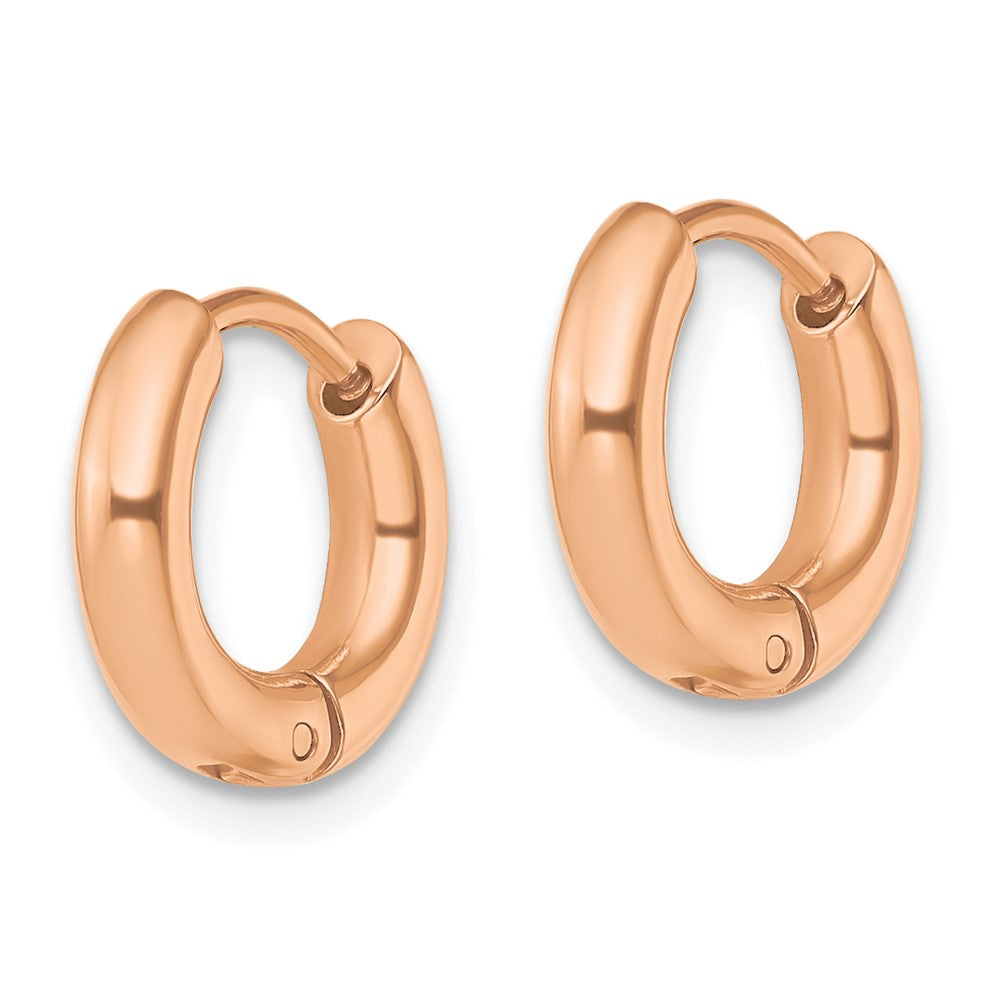 Chisel Stainless Steel Polished Rose IP-plated 3mm Hinged Hoop Earrings