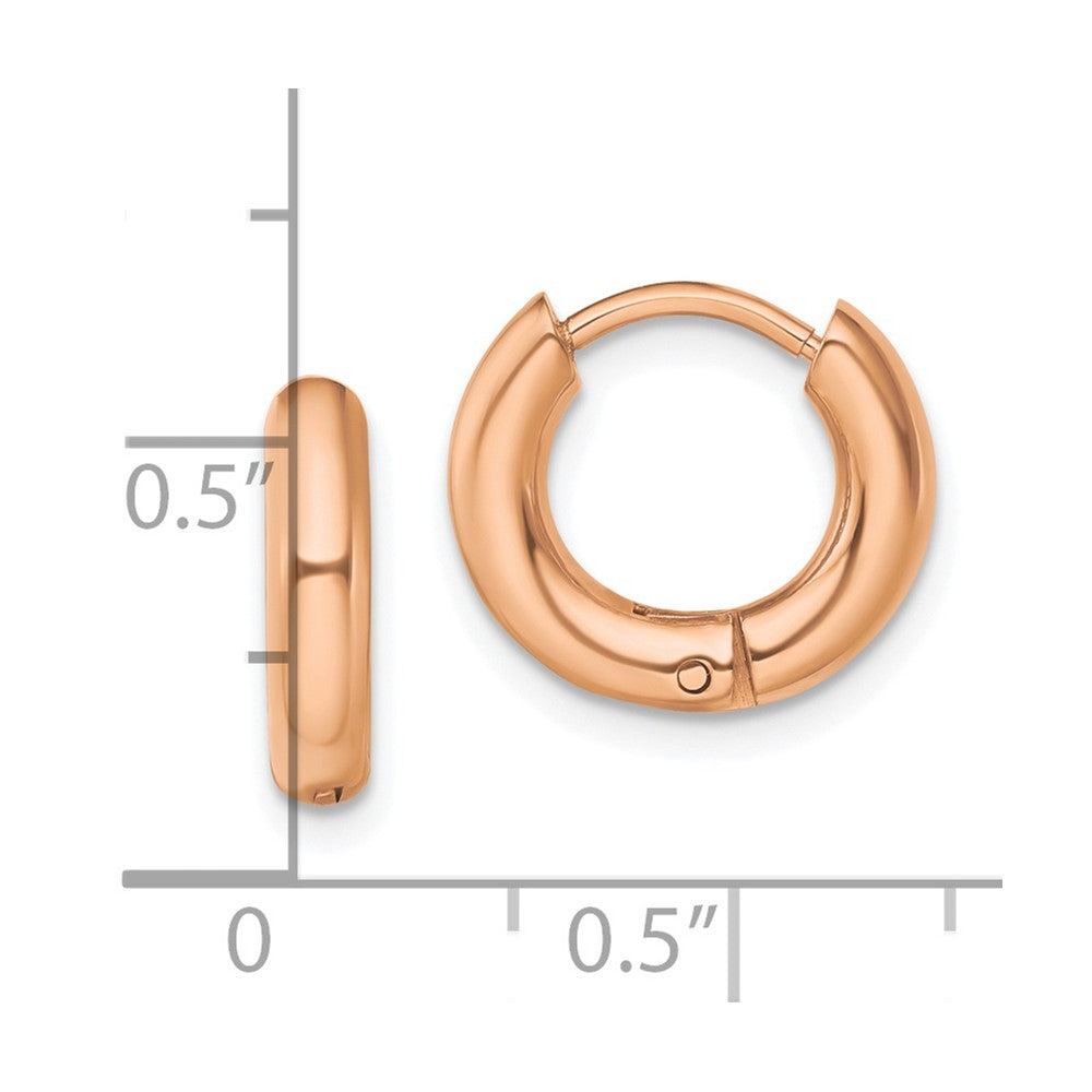 Chisel Stainless Steel Polished Rose IP-plated 3mm Hinged Hoop Earrings