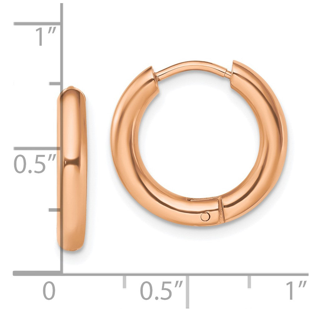 Chisel Stainless Steel Polished Rose IP-plated 3mm Hinged Hoop Earrings