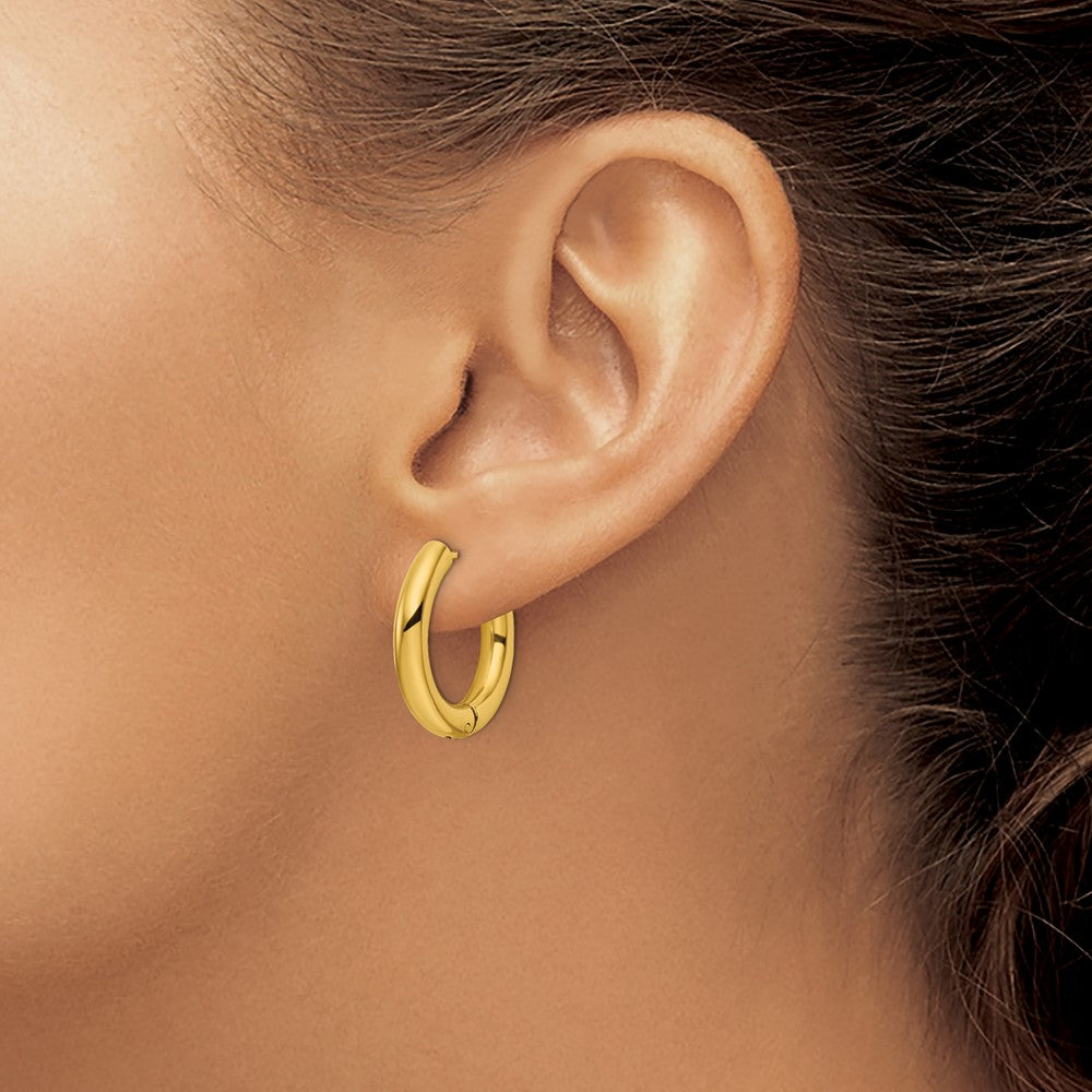 Chisel Stainless Steel Polished Yellow IP-plated 4mm Hinged Hoop Earrings
