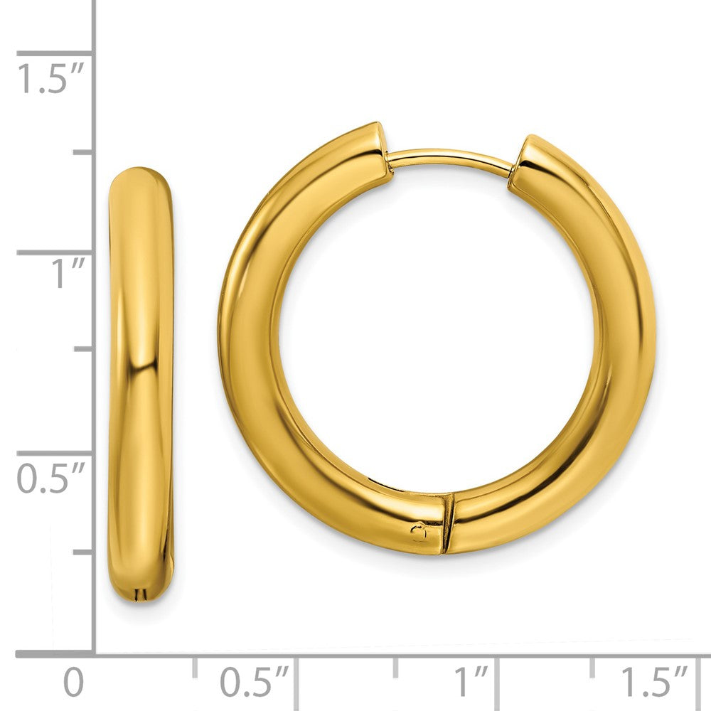 Chisel Stainless Steel Polished Yellow IP-plated 4mm Hinged Hoop Earrings