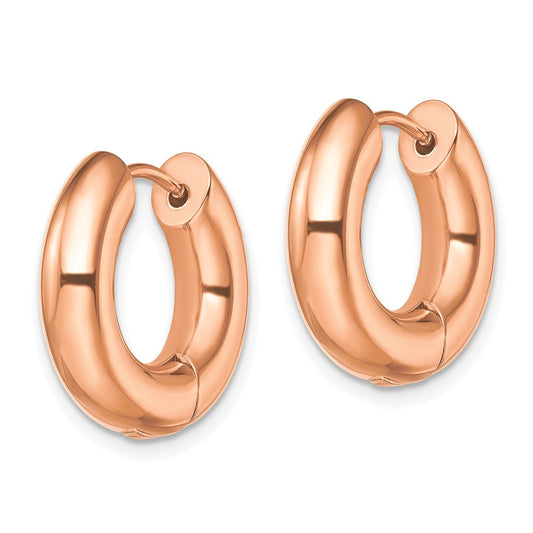 Chisel Stainless Steel Polished Rose IP-plated 5mm Hinged Hoop Earrings