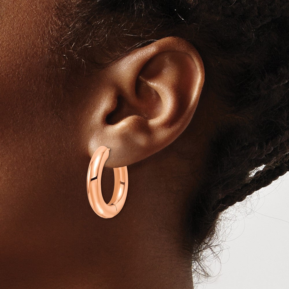 Chisel Stainless Steel Polished Rose IP-plated 5mm Hinged Hoop Earrings