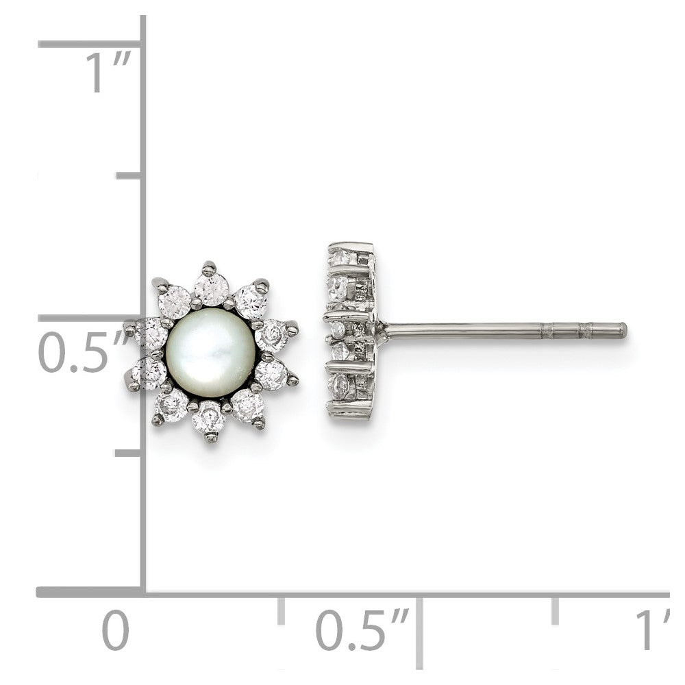 Chisel Stainless Steel Polished Mother of Pearl and CZ Post Earrings