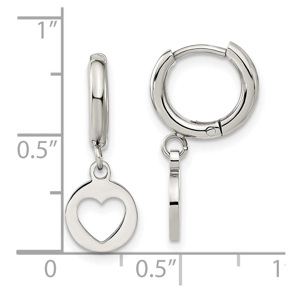 Chisel Stainless Steel Polished Cut Out Heart Dangle Hoop Earrings