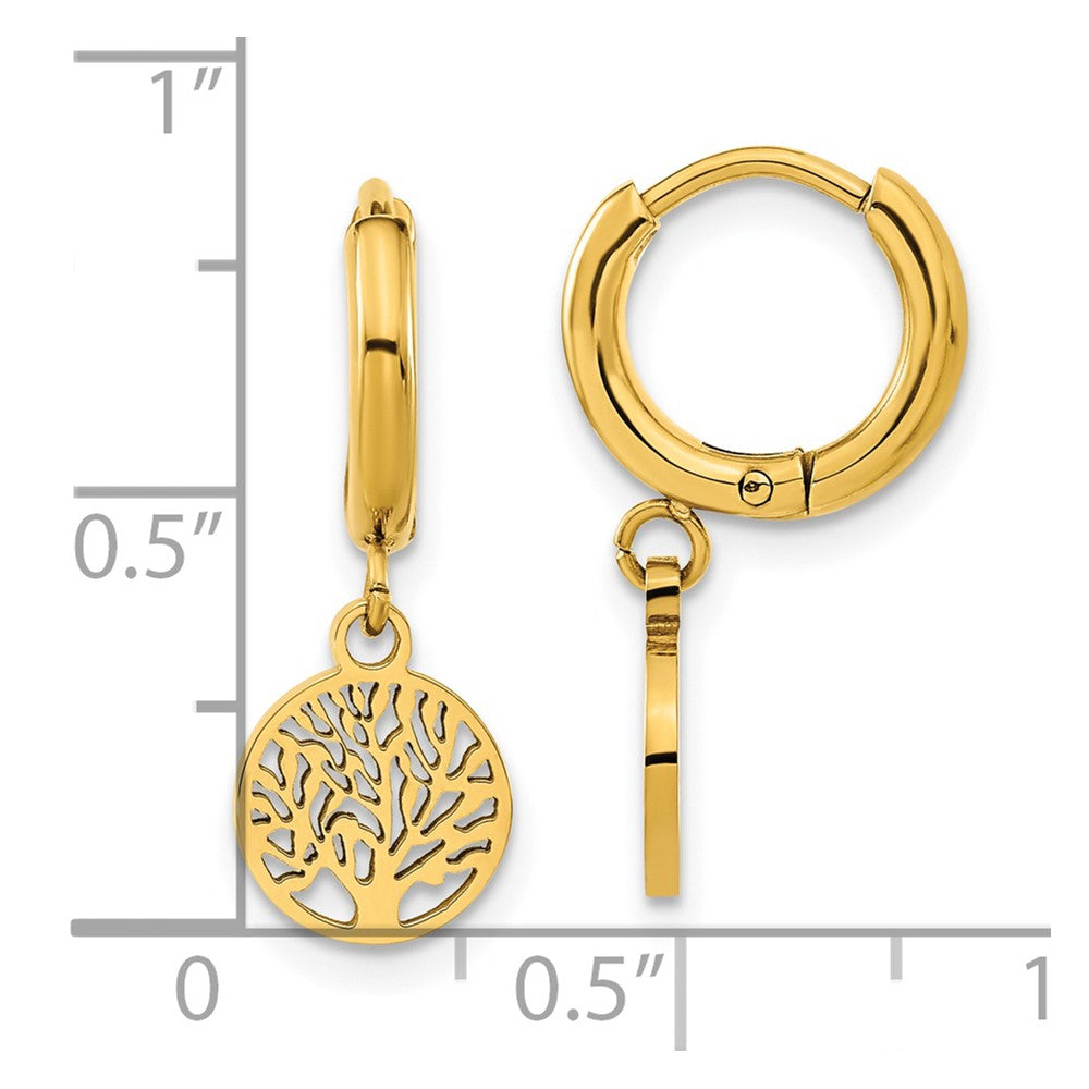 Chisel Stainless Steel Polished Yellow IP-plated Tree Dangle Hoop Earring
