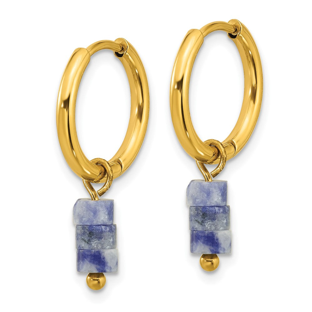 Chisel Stainless Steel Polished Yellow IP-plated with Removeable Blue Sodalite Dangle Hinged Hoop Earrings