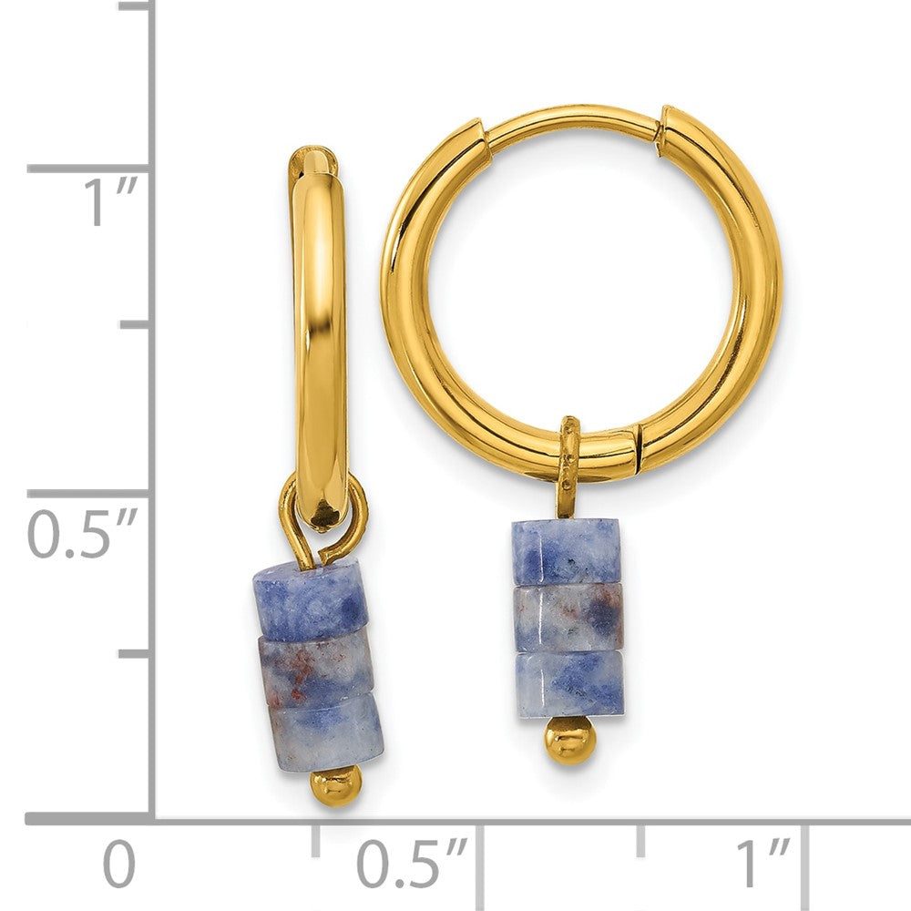 Chisel Stainless Steel Polished Yellow IP-plated with Removeable Blue Sodalite Dangle Hinged Hoop Earrings