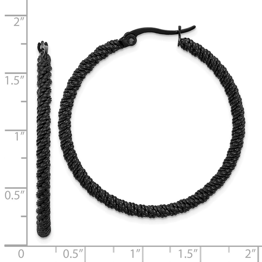 Chisel Stainless Steel Polished Black IP-plated Diamond Cut Hoop Earrings