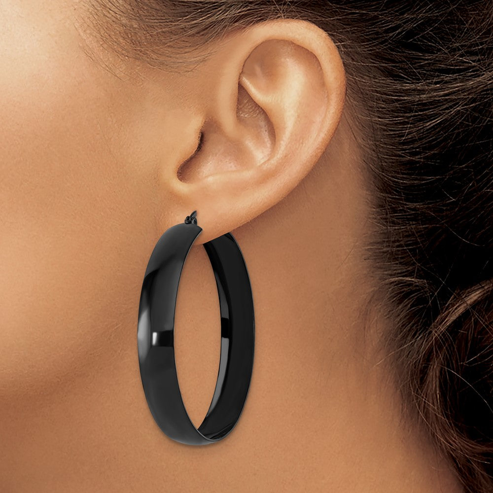 Chisel Stainless Steel Polished Black IP-plated 9mm Hoop Earrings