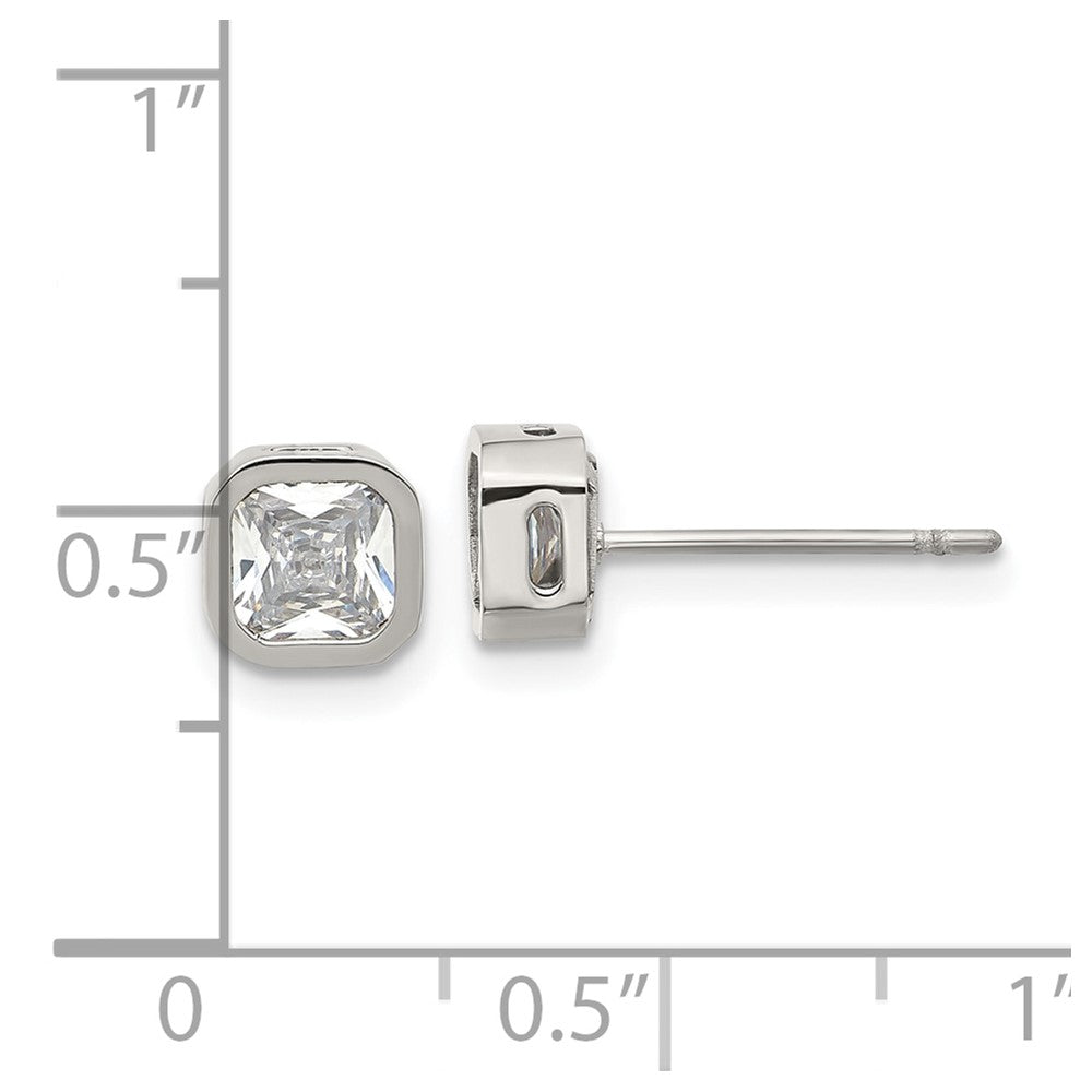 Chisel Stainless Steel Polished 5mm CZ Squared Post Earrings