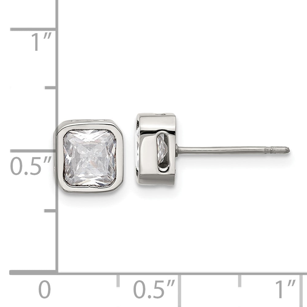 Chisel Stainless Steel Polished 6mm CZ Squared Stud Earrings