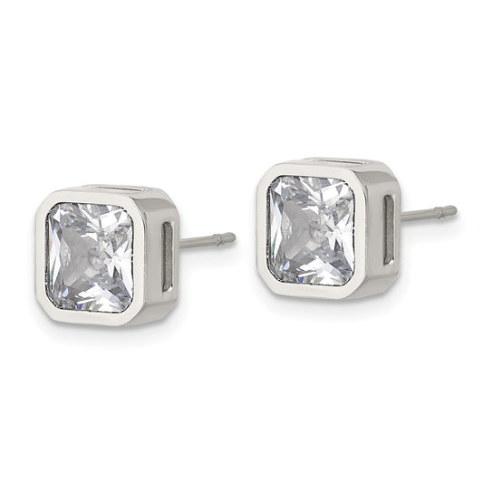 Chisel Stainless Steel Polished 7mm CZ Squared Stud Earrings