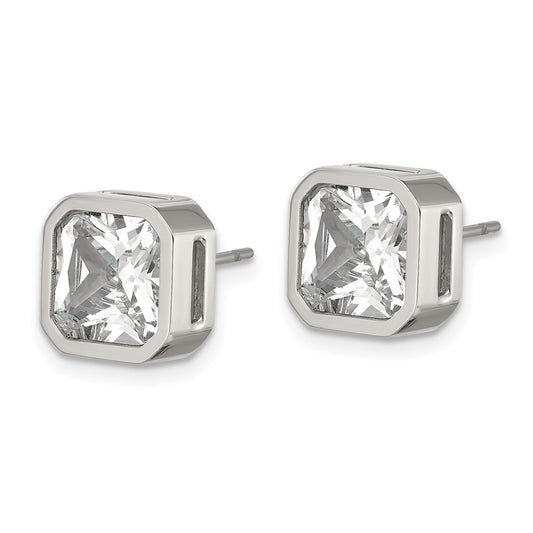 Chisel Stainless Steel Polished 8mm CZ Squared Stud Earrings