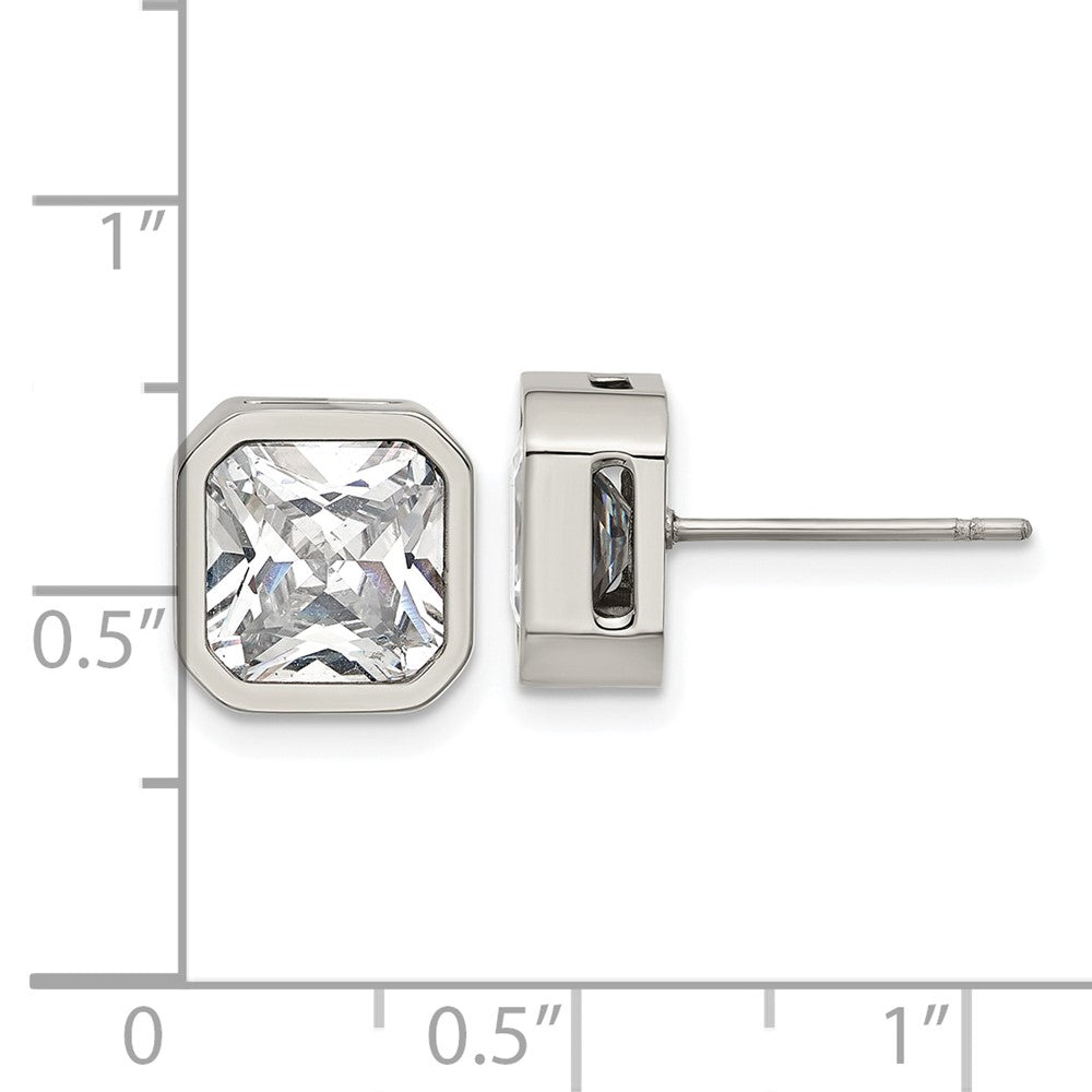 Chisel Stainless Steel Polished 8mm CZ Squared Stud Earrings