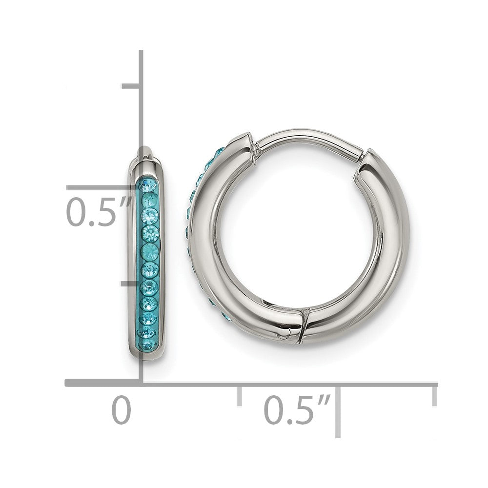 Chisel Stainless Steel Polished Preciosa Aqua Bohemica Crystal Hoop Earrings