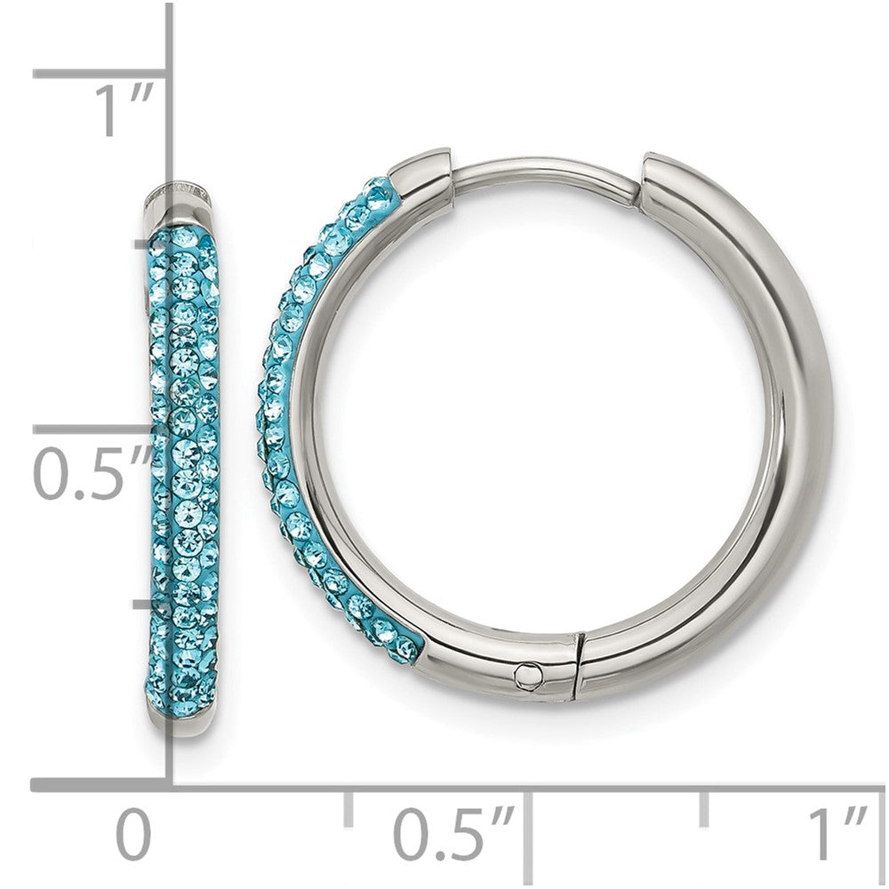 Chisel Stainless Steel Polished Preciosa Aqua Bohemica Crystal Hoop Earrings