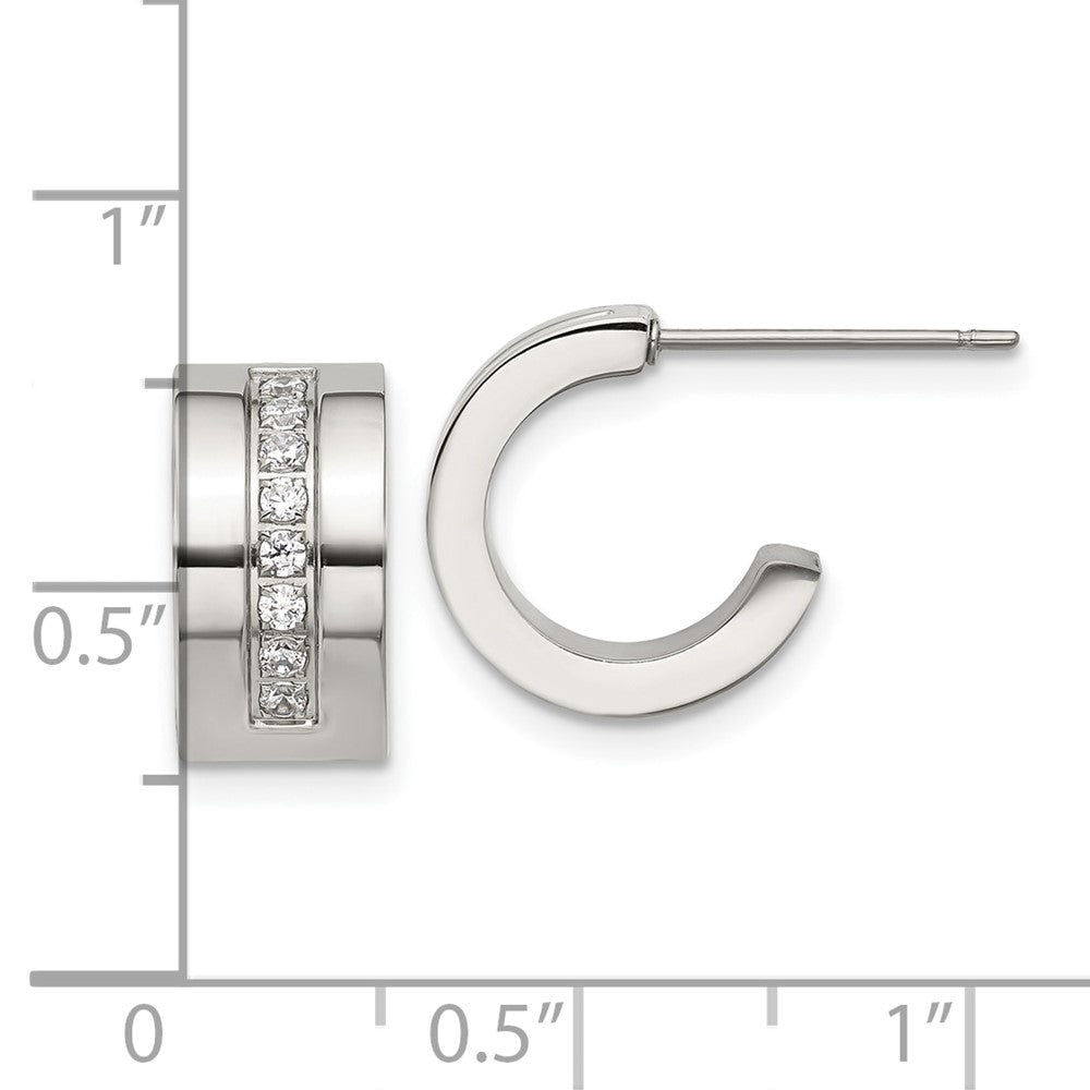 Chisel Stainless Steel Polished CZ 12mm Post Hoop Earrings