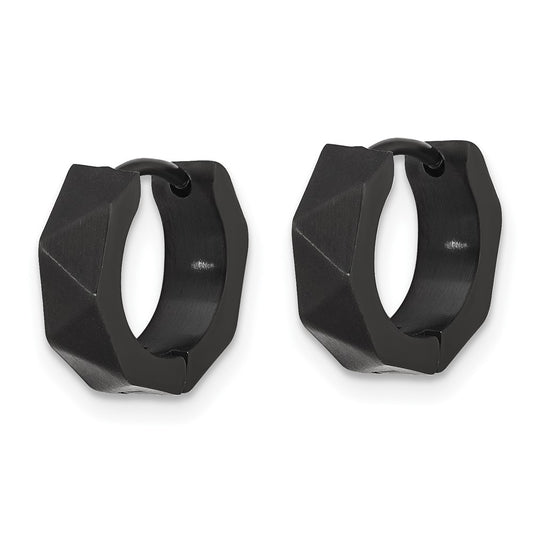 Chisel Stainless Steel Brushed Black IP-plated Faceted 4.5mm Hoop Earrings