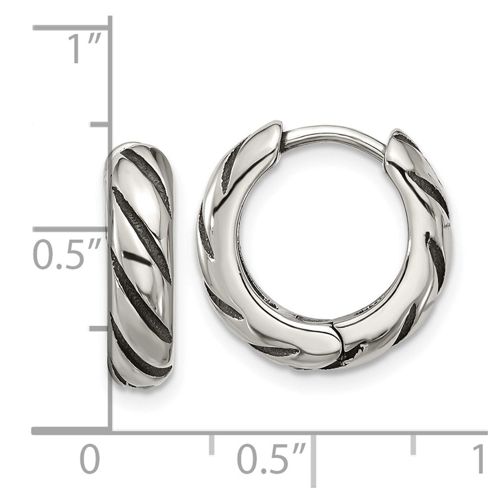 Chisel Stainless Steel Antiqued and Polished Hinged Hoop Earrings