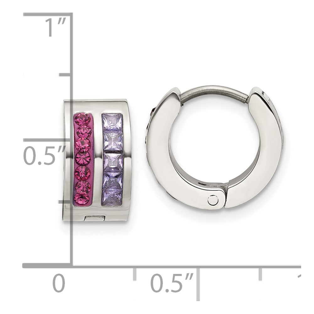Chisel Stainless Steel Polished Preciosa Amethyst and Tanzanite Hoop Earrings