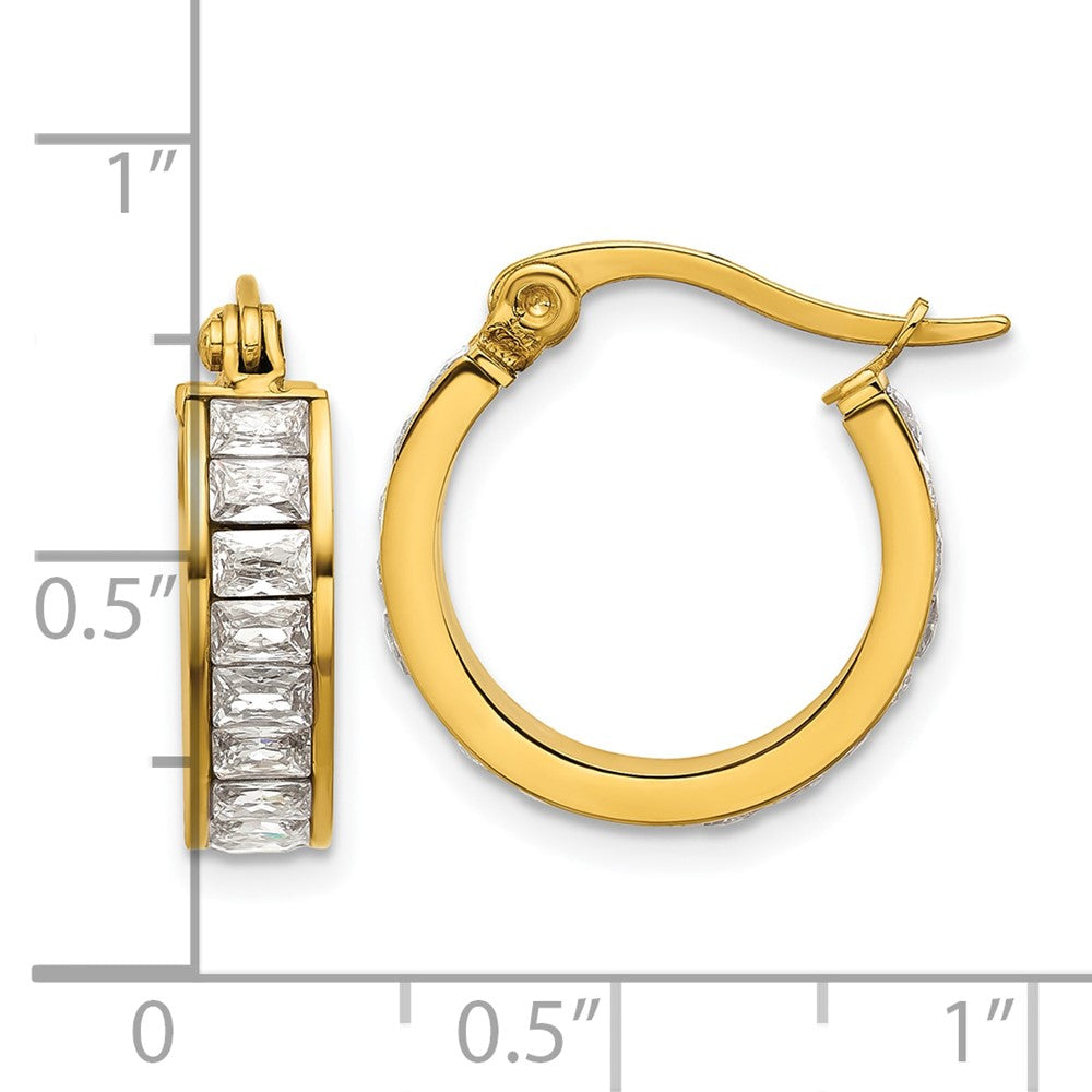Chisel Stainless Steel Polished Yellow IP-plated with Glass Crystal Hoop Earrings