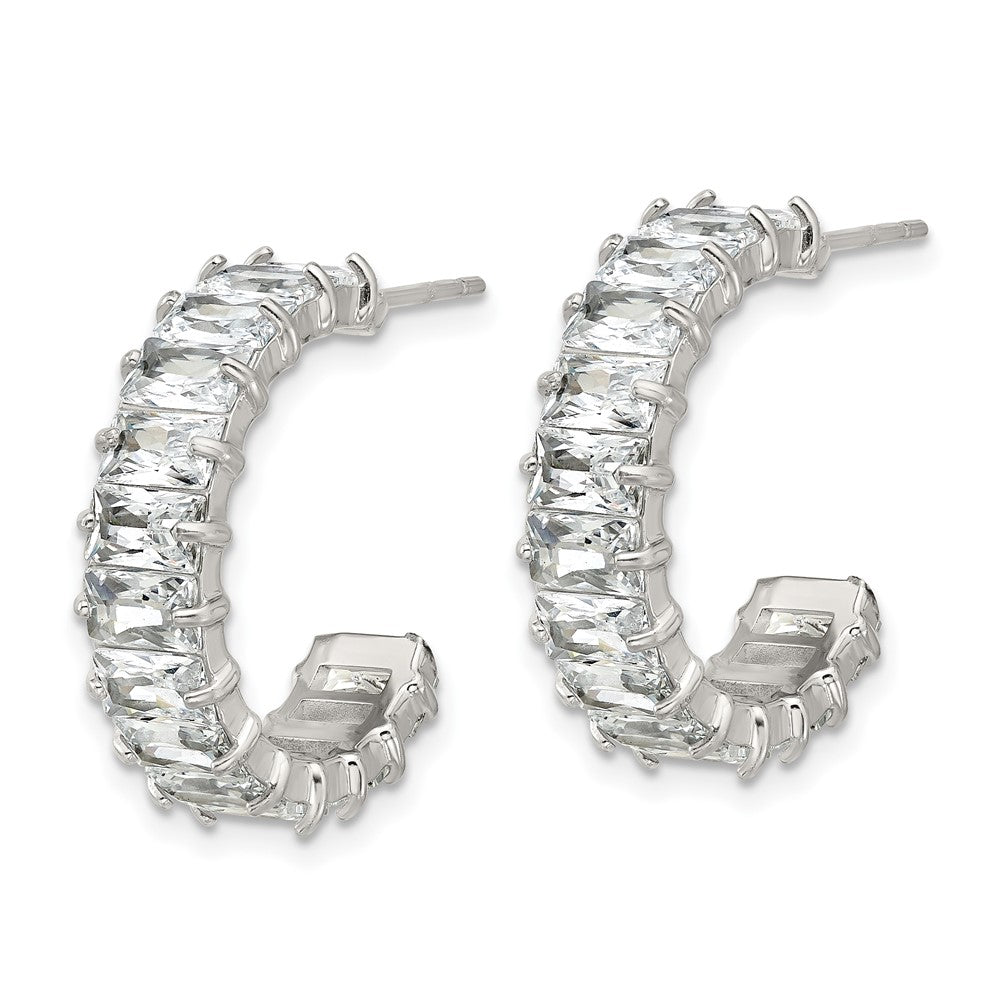 Chisel Stainless Steel Polished White Zircon J-Hoop Earrings