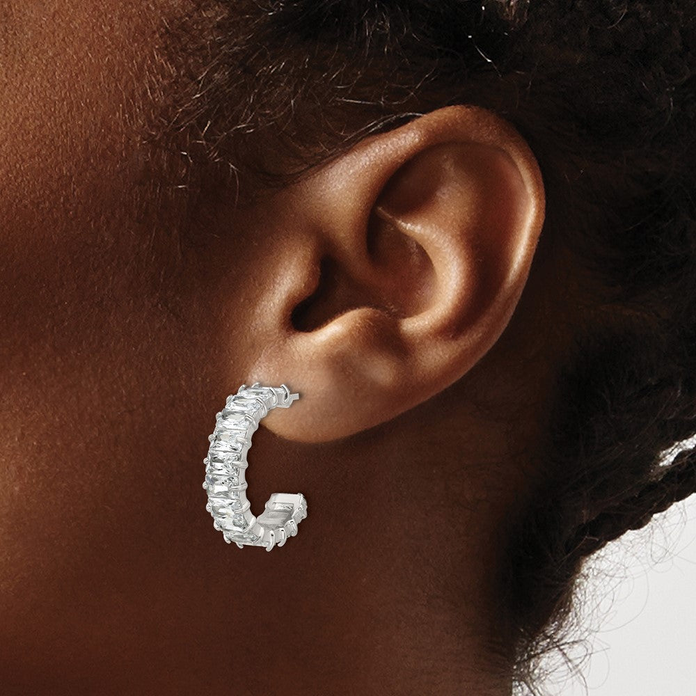 Chisel Stainless Steel Polished White Zircon J-Hoop Earrings